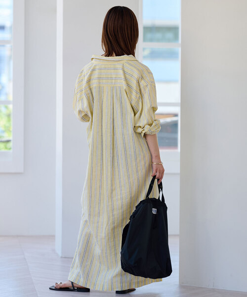 SLOBE IENA（スローブイエナ）の「リネン混シャツワンピース（シャツワンピース・レディース・イエロー/ネイビー・FREE）」の15枚目の写真