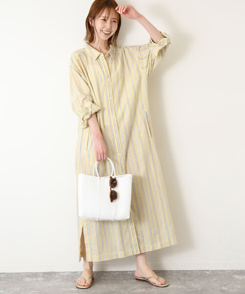 SLOBE IENA（スローブイエナ）の「リネン混シャツワンピース（シャツワンピース・レディース・イエロー/ネイビー・FREE）」の17枚目の写真