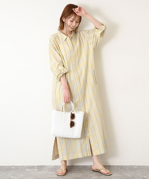 SLOBE IENA（スローブイエナ）の「リネン混シャツワンピース（シャツワンピース・レディース・イエロー/ネイビー・FREE）」の18枚目の写真