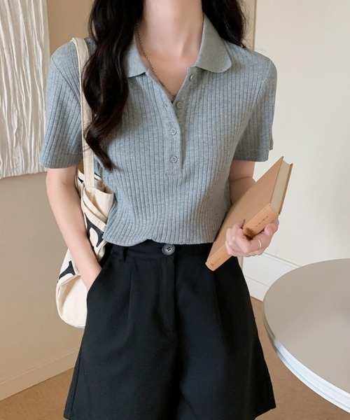 MAISON DE THERESE（メゾン ド テレーズ）の「ハーフボタン半袖ポロシャツ（ポロシャツ・レディース・グレー/ブラック/ベージュ・L/M）」の2枚目の写真