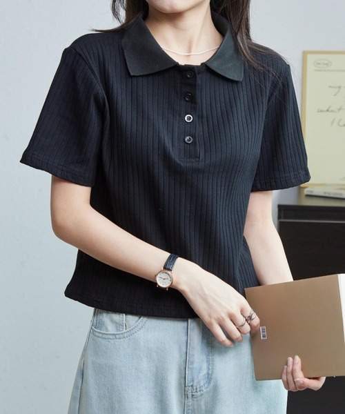 MAISON DE THERESE（メゾン ド テレーズ）の「ハーフボタン半袖ポロシャツ（ポロシャツ・レディース・グレー/ブラック/ベージュ・L/M）」の8枚目の写真