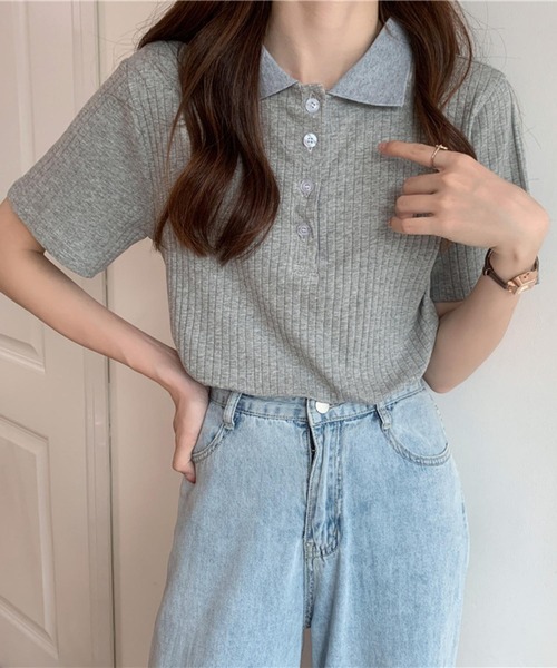 MAISON DE THERESE（メゾン ド テレーズ）の「ハーフボタン半袖ポロシャツ（ポロシャツ・レディース・グレー/ブラック/ベージュ・L/M）」の15枚目の写真