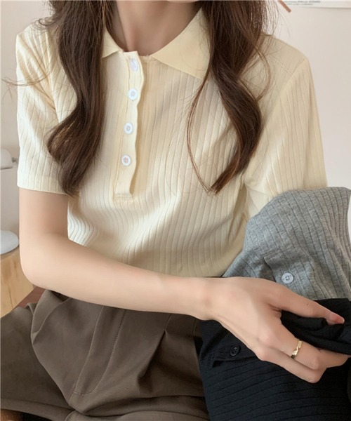 MAISON DE THERESE（メゾン ド テレーズ）の「ハーフボタン半袖ポロシャツ（ポロシャツ・レディース・グレー/ブラック/ベージュ・L/M）」の19枚目の写真