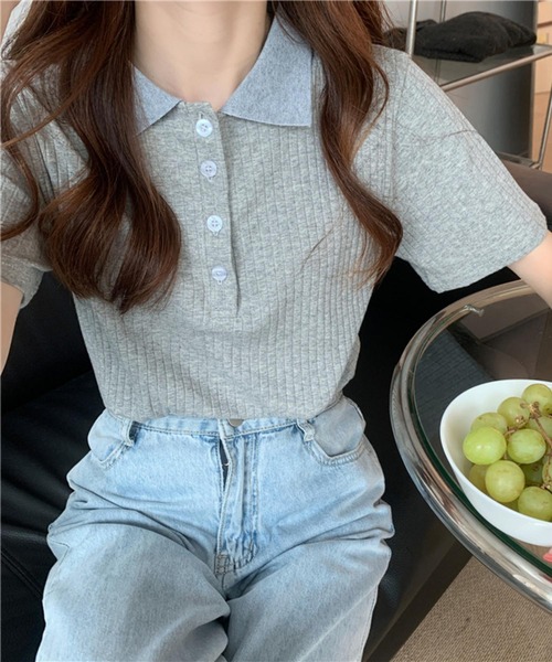 MAISON DE THERESE（メゾン ド テレーズ）の「ハーフボタン半袖ポロシャツ（ポロシャツ・レディース・グレー/ブラック/ベージュ・L/M）」の9枚目の写真