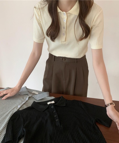 MAISON DE THERESE（メゾン ド テレーズ）の「ハーフボタン半袖ポロシャツ（ポロシャツ・レディース・グレー/ブラック/ベージュ・L/M）」の21枚目の写真