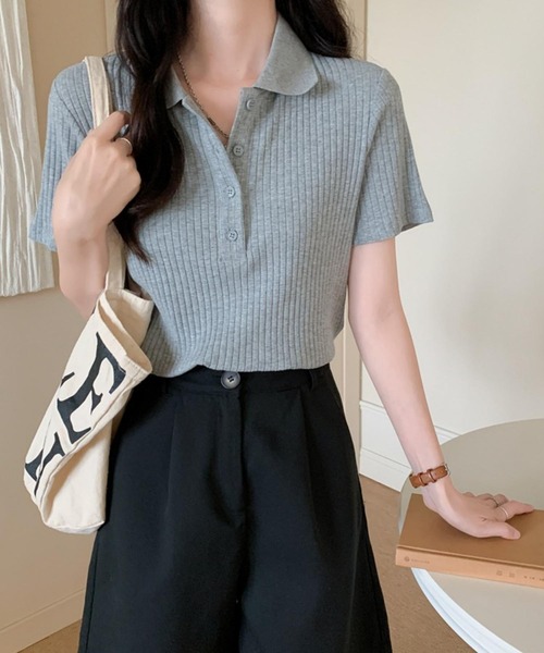 MAISON DE THERESE（メゾン ド テレーズ）の「ハーフボタン半袖ポロシャツ（ポロシャツ・レディース・グレー/ブラック/ベージュ・L/M）」の11枚目の写真