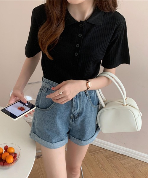 MAISON DE THERESE（メゾン ド テレーズ）の「ハーフボタン半袖ポロシャツ（ポロシャツ・レディース・グレー/ブラック/ベージュ・L/M）」の7枚目の写真