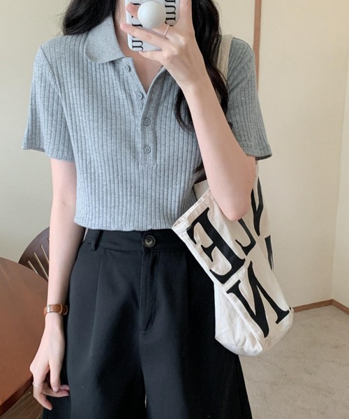 MAISON DE THERESE（メゾン ド テレーズ）の「ハーフボタン半袖ポロシャツ（ポロシャツ・レディース・グレー/ブラック/ベージュ・L/M）」の10枚目の写真