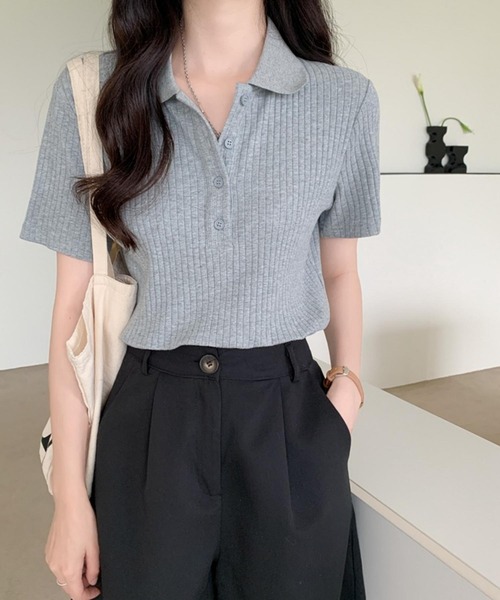 MAISON DE THERESE（メゾン ド テレーズ）の「ハーフボタン半袖ポロシャツ（ポロシャツ・レディース・グレー/ブラック/ベージュ・L/M）」の12枚目の写真