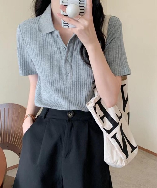 MAISON DE THERESE（メゾン ド テレーズ）の「ハーフボタン半袖ポロシャツ（ポロシャツ・レディース・グレー/ブラック/ベージュ・L/M）」の13枚目の写真