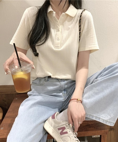 MAISON DE THERESE（メゾン ド テレーズ）の「ハーフボタン半袖ポロシャツ（ポロシャツ・レディース・グレー/ブラック/ベージュ・L/M）」の18枚目の写真