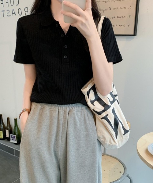 MAISON DE THERESE（メゾン ド テレーズ）の「ハーフボタン半袖ポロシャツ（ポロシャツ・レディース・グレー/ブラック/ベージュ・L/M）」の4枚目の写真