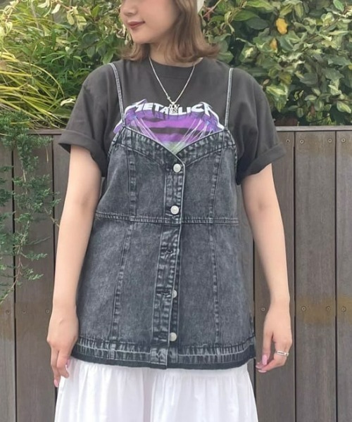 BACK NUMBER(バックナンバー)の「BACK NUMBER(バックナンバー)デニムキャミ(タンクトップ・レディース・ブラック/ライトインディゴブルー・M/L/XL)」の2枚目の写真