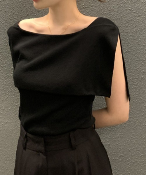 折り返しオフショルダーニットプルオーバー（その他トップス）｜deux