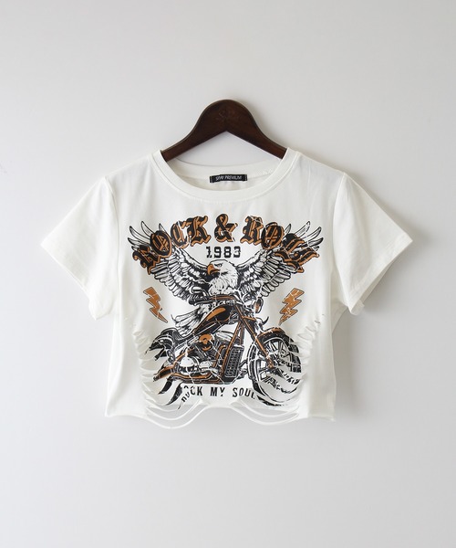 SpRay(スプレイ)の「EAGLEブロークン半袖ショート丈Tシャツ(Tシャツ/カットソー・レディース・オフホワイト/ブラウン・FREE)」の17枚目の写真