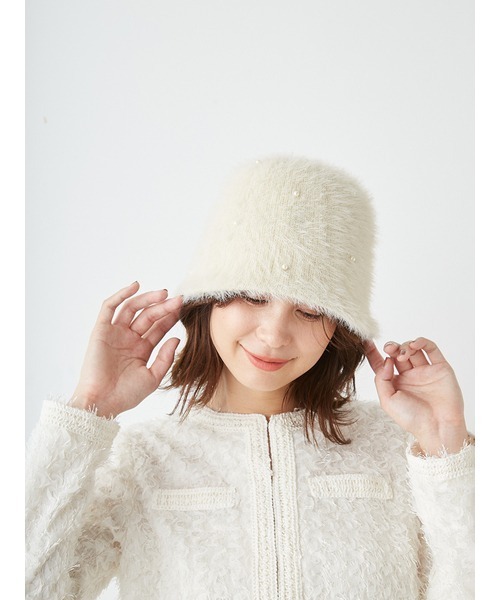 SNIDEL（スナイデル）の「レジンパールファークロシェハット（ハット・レディース・ダークグレー/ラベンダー/アイボリー・FREE）」の4枚目の写真