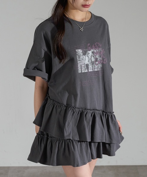 apres jour mignon（アプレジュールミニョン）の「裾フリルチュニックＴシャツ【ZOZOTOWN限定アイテム】（Tシャツ/カットソー・レディース・ブラック/ブラック系その他/オフホワイト・X-LARGE/フリー）」の3枚目の写真