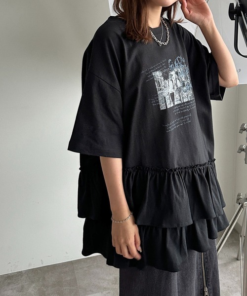 apres jour mignon（アプレジュールミニョン）の「裾フリルチュニックＴシャツ【ZOZOTOWN限定アイテム】（Tシャツ/カットソー・レディース・ブラック/ブラック系その他/オフホワイト・X-LARGE/フリー）」の16枚目の写真