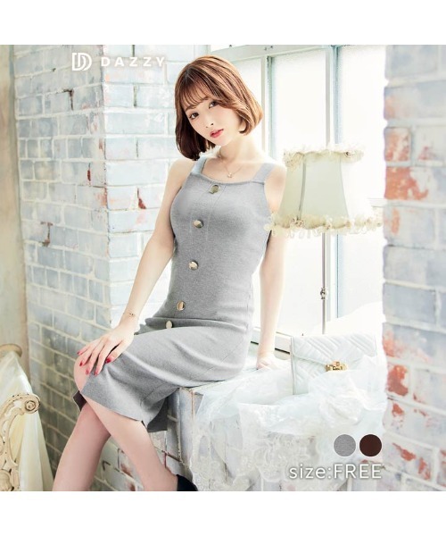 ワンピース ワンピ ワンカラー ボタン ビジュー フロント  