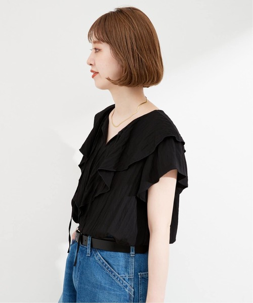 ＼半額SALE／ 追加》ラッフルカラー半袖ブラウス（シャツ/ブラウス）｜B.C トップス