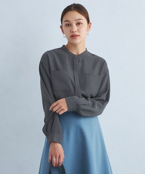 green label relaxing(グリーンレーベルリラクシング)の「スタンド ポケット ロングスリーブ シャツ -マシンウォッシャブル・防シワ-(シャツ/ブラウス・レディース・ナチュラル/ベージュ/ダークグレー/その他1・FREE)」の12枚目の写真