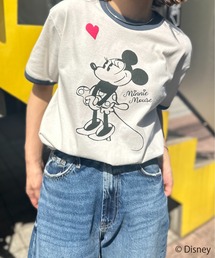 【Disney】別注 Mickey 発泡ハート/ミニーマウス リンガーTシャツ