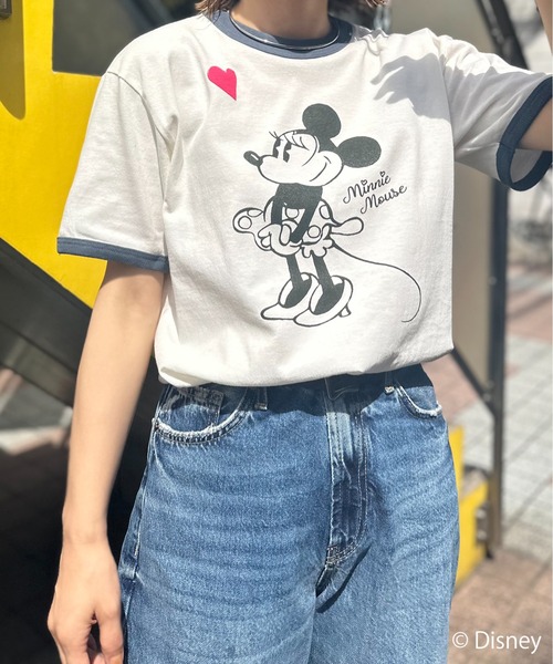 Disney(ディズニー)の「【Disney】別注 Mickey 発泡ハート/ミニーマウス リンガーTシャツ(Tシャツ/カットソー・レディース・ネイビー/スミクロ/グリーン・MEDIUM)」の11枚目の写真