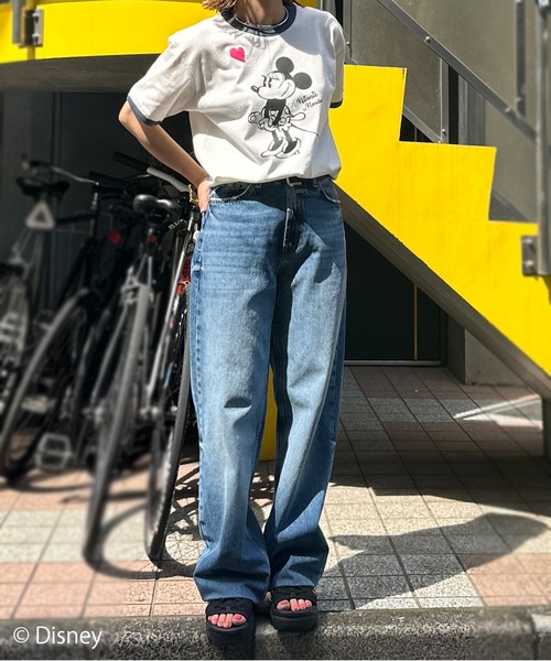 Disney(ディズニー)の「【Disney】別注 Mickey 発泡ハート/ミニーマウス リンガーTシャツ(Tシャツ/カットソー・レディース・ネイビー/スミクロ/グリーン・MEDIUM)」の12枚目の写真