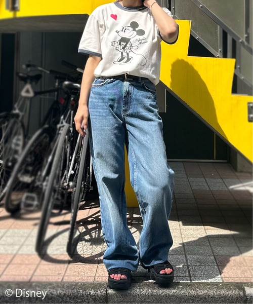 Disney(ディズニー)の「【Disney】別注 Mickey 発泡ハート/ミニーマウス リンガーTシャツ(Tシャツ/カットソー・レディース・ネイビー/スミクロ/グリーン・MEDIUM)」の15枚目の写真