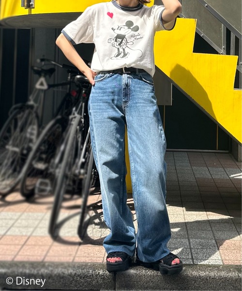 Disney(ディズニー)の「【Disney】別注 Mickey 発泡ハート/ミニーマウス リンガーTシャツ(Tシャツ/カットソー・レディース・ネイビー/スミクロ/グリーン・MEDIUM)」の14枚目の写真