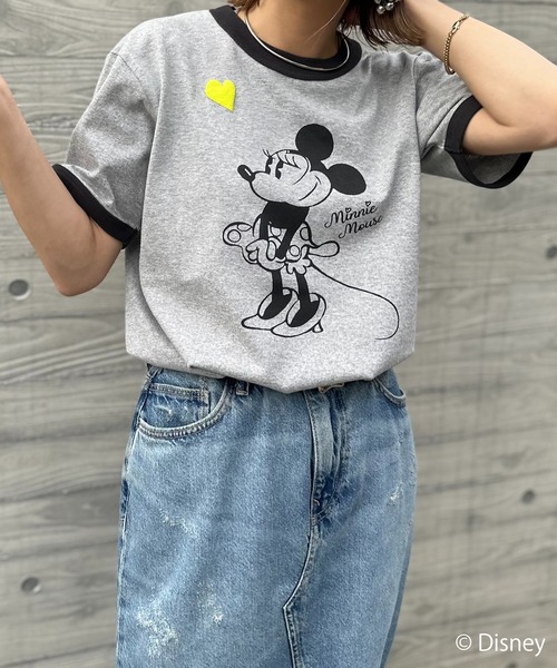 セール】【Disney】別注 Mickey 発泡ハート/ミニーマウス リンガーT