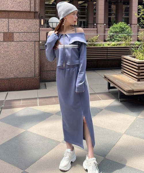 【セール】エンブレムロゴ刺繍配色ラインダブルZIPトップス（Tシャツ/カットソー）｜ROYAL PARTY（ロイヤルパーティー）