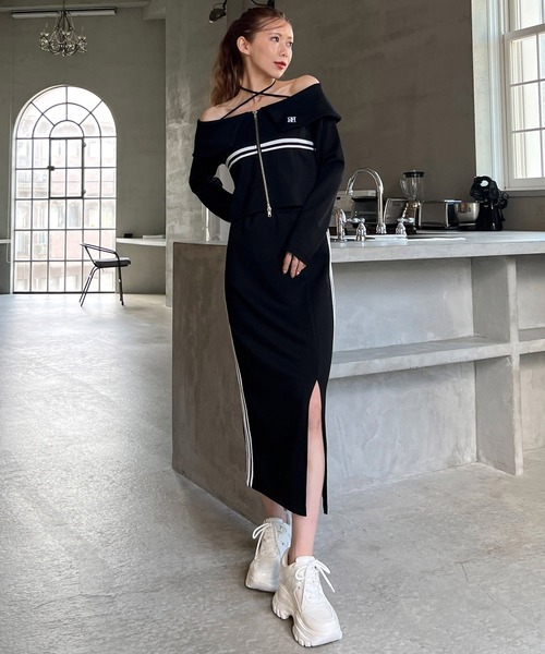 【セール】エンブレムロゴ刺繍配色ラインダブルZIPトップス（Tシャツ/カットソー）｜ROYAL PARTY（ロイヤルパーティー）