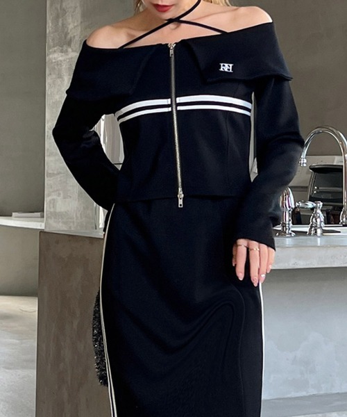 【セール】エンブレムロゴ刺繍配色ラインダブルZIPトップス（Tシャツ/カットソー）｜ROYAL PARTY（ロイヤルパーティー）