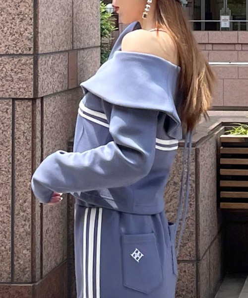 【セール】エンブレムロゴ刺繍配色ラインダブルZIPトップス（Tシャツ/カットソー）｜ROYAL PARTY（ロイヤルパーティー）