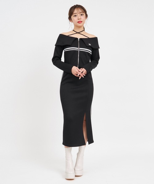 【セール】エンブレムロゴ刺繍配色ラインダブルZIPトップス（Tシャツ/カットソー）｜ROYAL PARTY（ロイヤルパーティー）