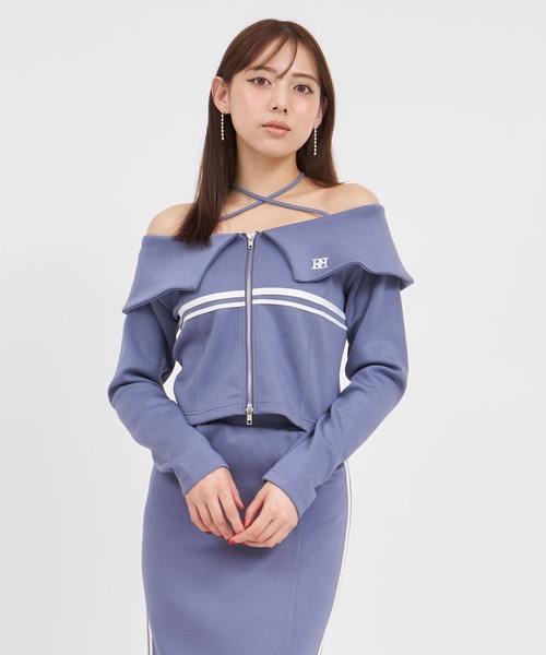 【セール】エンブレムロゴ刺繍配色ラインダブルZIPトップス（Tシャツ/カットソー）｜ROYAL PARTY（ロイヤルパーティー）