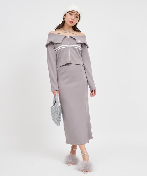 【セール】エンブレムロゴ刺繍配色ラインダブルZIPトップス（Tシャツ/カットソー）｜ROYAL PARTY（ロイヤルパーティー）