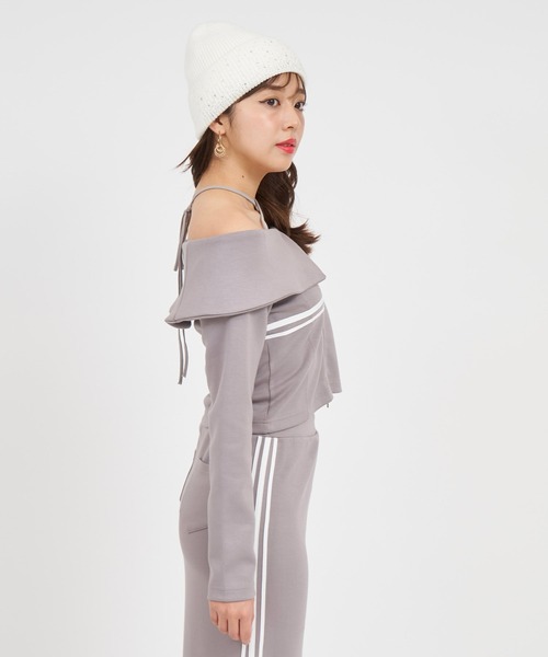 【セール】エンブレムロゴ刺繍配色ラインダブルZIPトップス（Tシャツ/カットソー）｜ROYAL PARTY（ロイヤルパーティー）