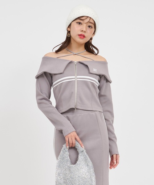 【セール】エンブレムロゴ刺繍配色ラインダブルZIPトップス（Tシャツ/カットソー）｜ROYAL PARTY（ロイヤルパーティー）