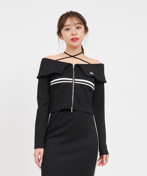 【セール】エンブレムロゴ刺繍配色ラインダブルZIPトップス（Tシャツ/カットソー）｜ROYAL PARTY（ロイヤルパーティー）