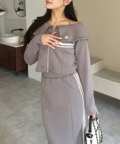 【セール】エンブレムロゴ刺繍配色ラインダブルZIPトップス（Tシャツ/カットソー）｜ROYAL PARTY（ロイヤルパーティー）