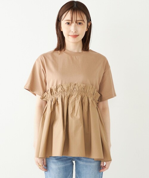 SHIPS Colors(シップス カラーズ)の「SHIPS Colors:〈手洗い可能〉フハク ドッキング TEE 2◇(Tシャツ/カットソー・レディース・オフホワイト/ブラック・ONE SIZE)」の4枚目の写真