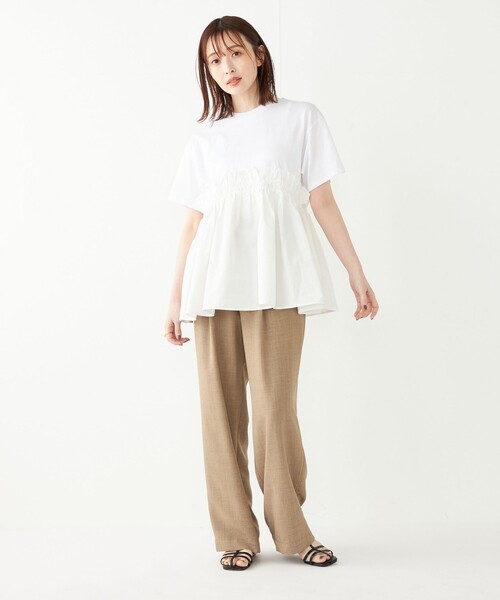 SHIPS Colors(シップス カラーズ)の「SHIPS Colors:〈手洗い可能〉フハク ドッキング TEE 2◇(Tシャツ/カットソー・レディース・オフホワイト/ブラック・ONE SIZE)」の22枚目の写真