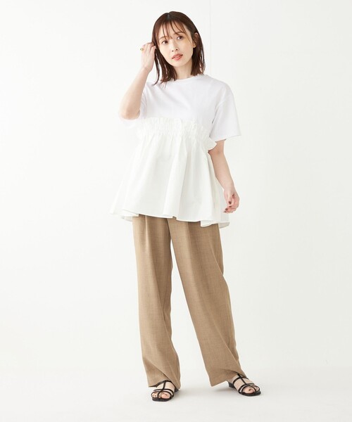 SHIPS Colors(シップス カラーズ)の「SHIPS Colors:〈手洗い可能〉フハク ドッキング TEE 2◇(Tシャツ/カットソー・レディース・オフホワイト/ブラック・ONE SIZE)」の21枚目の写真