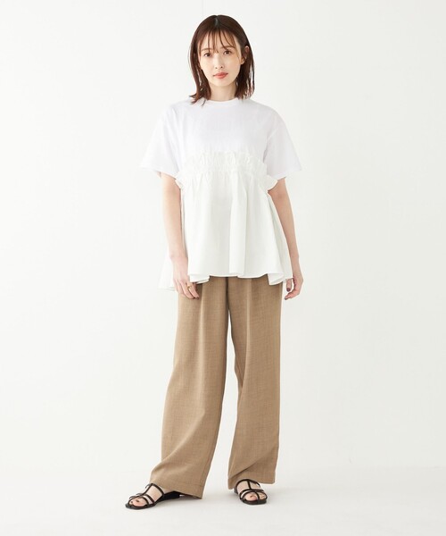 SHIPS Colors(シップス カラーズ)の「SHIPS Colors:〈手洗い可能〉フハク ドッキング TEE 2◇(Tシャツ/カットソー・レディース・オフホワイト/ブラック・ONE SIZE)」の20枚目の写真