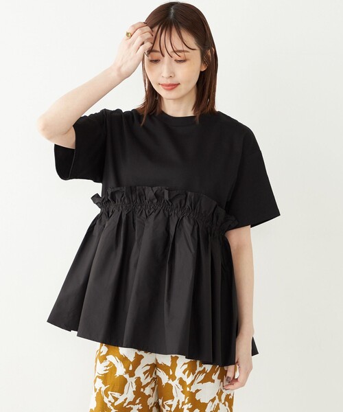 SHIPS Colors(シップス カラーズ)の「SHIPS Colors:〈手洗い可能〉フハク ドッキング TEE 2◇(Tシャツ/カットソー・レディース・オフホワイト/ブラック・ONE SIZE)」の18枚目の写真