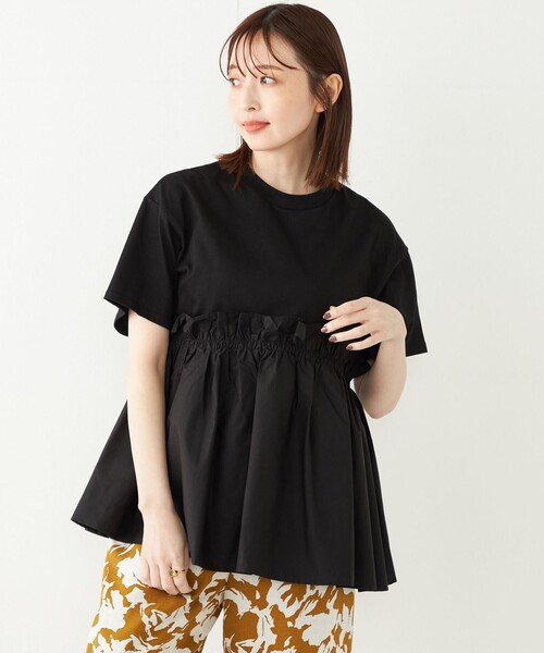 SHIPS Colors(シップス カラーズ)の「SHIPS Colors:〈手洗い可能〉フハク ドッキング TEE 2◇(Tシャツ/カットソー・レディース・オフホワイト/ブラック・ONE SIZE)」の17枚目の写真