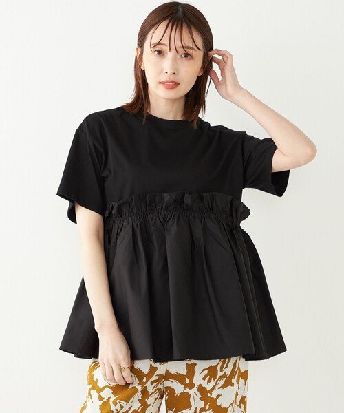 SHIPS Colors(シップス カラーズ)の「SHIPS Colors:〈手洗い可能〉フハク ドッキング TEE 2◇(Tシャツ/カットソー・レディース・オフホワイト/ブラック・ONE SIZE)」の16枚目の写真