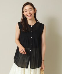 ◆【通勤/前開き/手洗い可】プリーツシアーブラウス